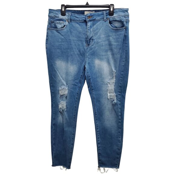 Haute Curve Woman's Light Wash Distressed Ripped Raw Hem Ankle Skinny Plus 22 - Picture 1 of 7